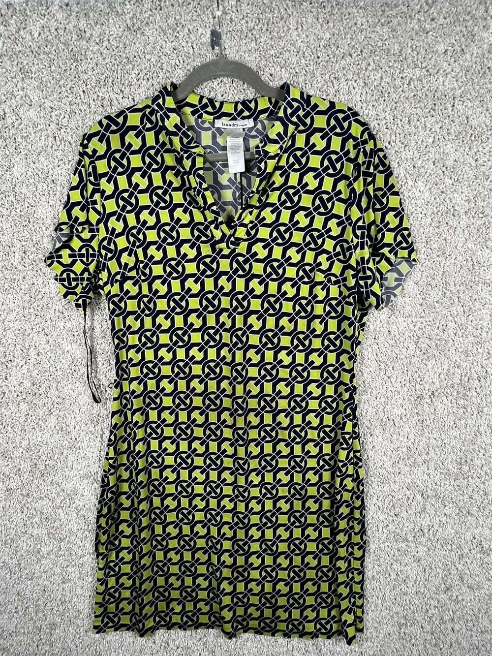 Women’s Geometric Print Shift Dress Short Sleeve Casual Tunic Knee Length